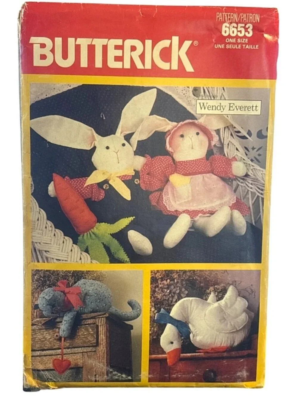 Vintage Sewing Pattern Butterick 6653 Country Animals Bunny Duck Cat 1988